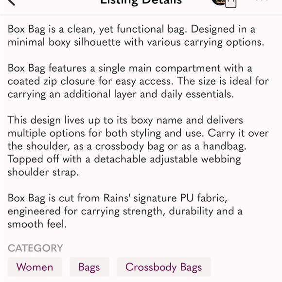 Rains box bag NWT - Picture 7 of 7